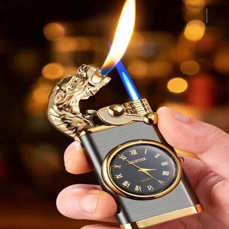 Gas Lighter Jet Butane Tube Barbecue Lighter Wrist Watch Cigar Lighter Windproof Outdoor Transforming Flames Gadgets for Men