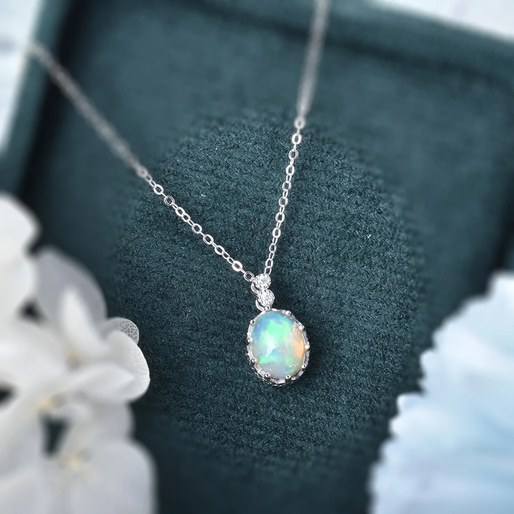 ITSMOS Natural Opal s925 Sterling Silver Pendant Necklace Fire Color Lucky Heart Side Pendant Beautiful Jewelry for Women Gift