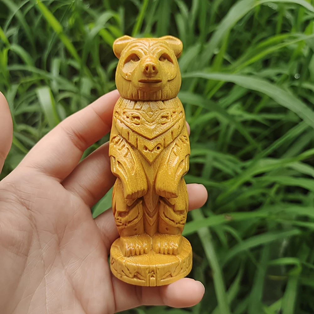 Totem-Holzbären-Skulptur, Dreidimensionales Stehendes Schutzengel-Design, Naturholzmaserung-Skulptur für Eingangsbereich und Arbeitszimmer, Moderne Wohnraum-Kunstdekoration