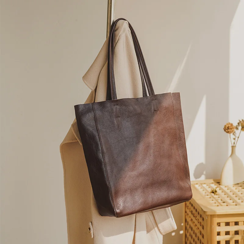 

Simple Style Genuine Leather Women Tote Bag High Quality Cowhide Large Shopper Bag Female Totes Calfskin Shoulder Bag New