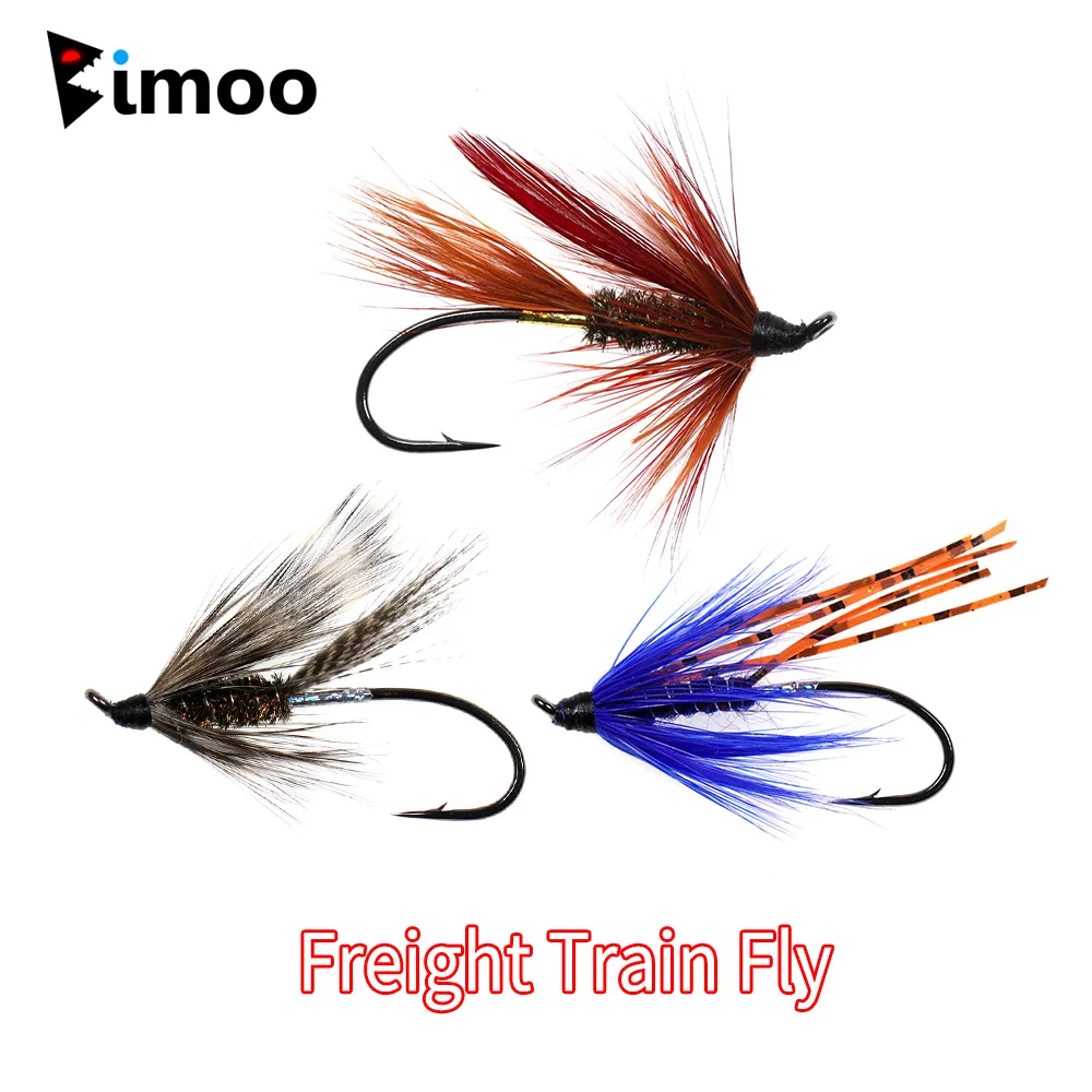 Bimoo 6pcs #2 #4 #6 Freight Train Fly Classic Streamers Salmon Steelhead Fishing Lure Bait Blue Dark Red Grey