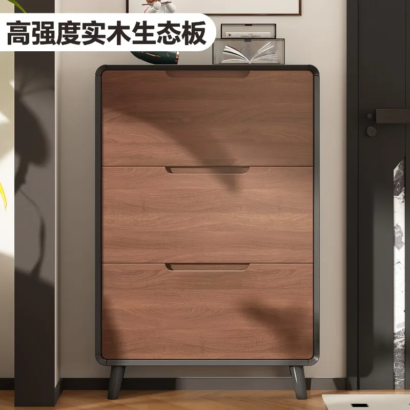 Medieval style ultra-thin tipping bucket shoe cabinet solid wood household door 17cm extremely narrow entrance entrance entrance