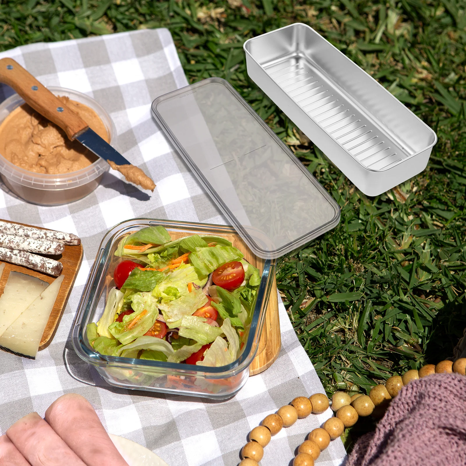 

Stainless Steel Food Storage Clear Reusable Fridge Organizer Box For Bacon Meat Cheese Seafood Bacon Keeper Meat Storage