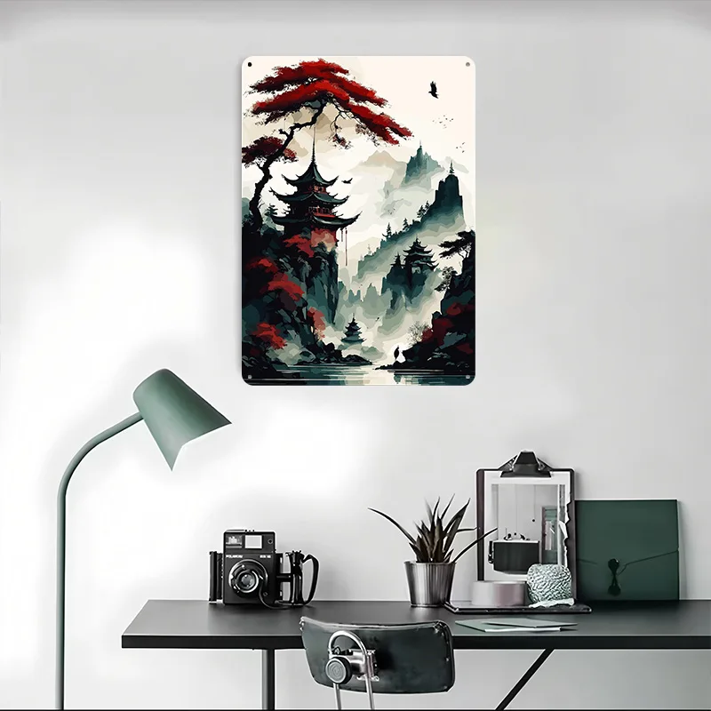 المناظر الطبيعية اليابانية المعادن المشارك تين علامات جدار الفن خمر الديكور الداخلي علامة معدنية مخصصة للديكور المنزل عصا ديكو #4