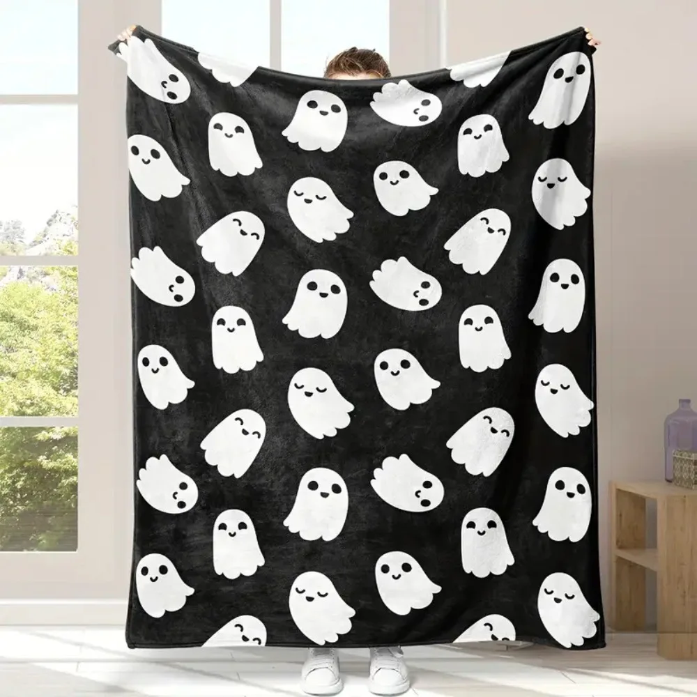 Halloween cartoon ghost digital-printed polyester Bedroom velvet flannel cover blanket Fleece soft sofa cover blankets for beds