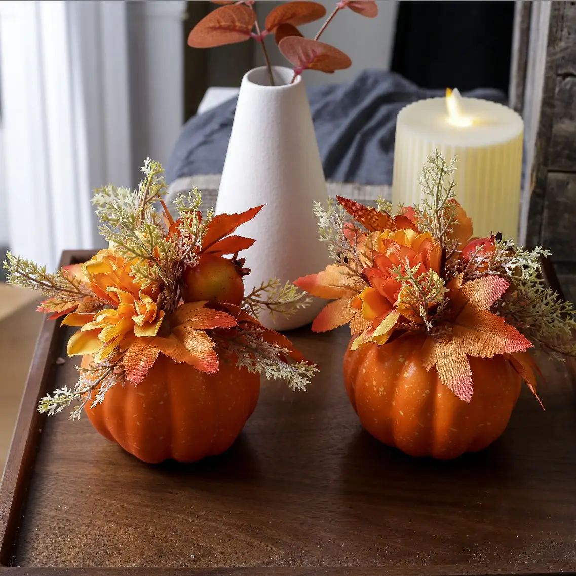Artificial Pumpkin & Claw Chrysanthemum Ornament, Fall Autumn Simulation Flower, Thanksgiving Halloween Table Counter Home Decor