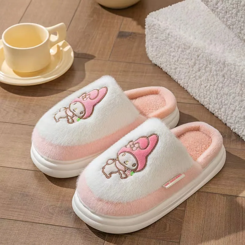 Sanrio Kuromi Children Slippers Anime Figure 23 My Melody Winter Kids Shoes Anti-Slip Plush Keep Warm Cute Cartoon Hot New Style