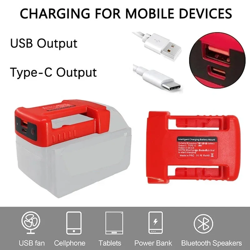 Upgraded USB Charger Adapter For Makita For Dewalt For Milwaukee 18V Li-ion with/without USB Type-C Battery Holder Fast Charging