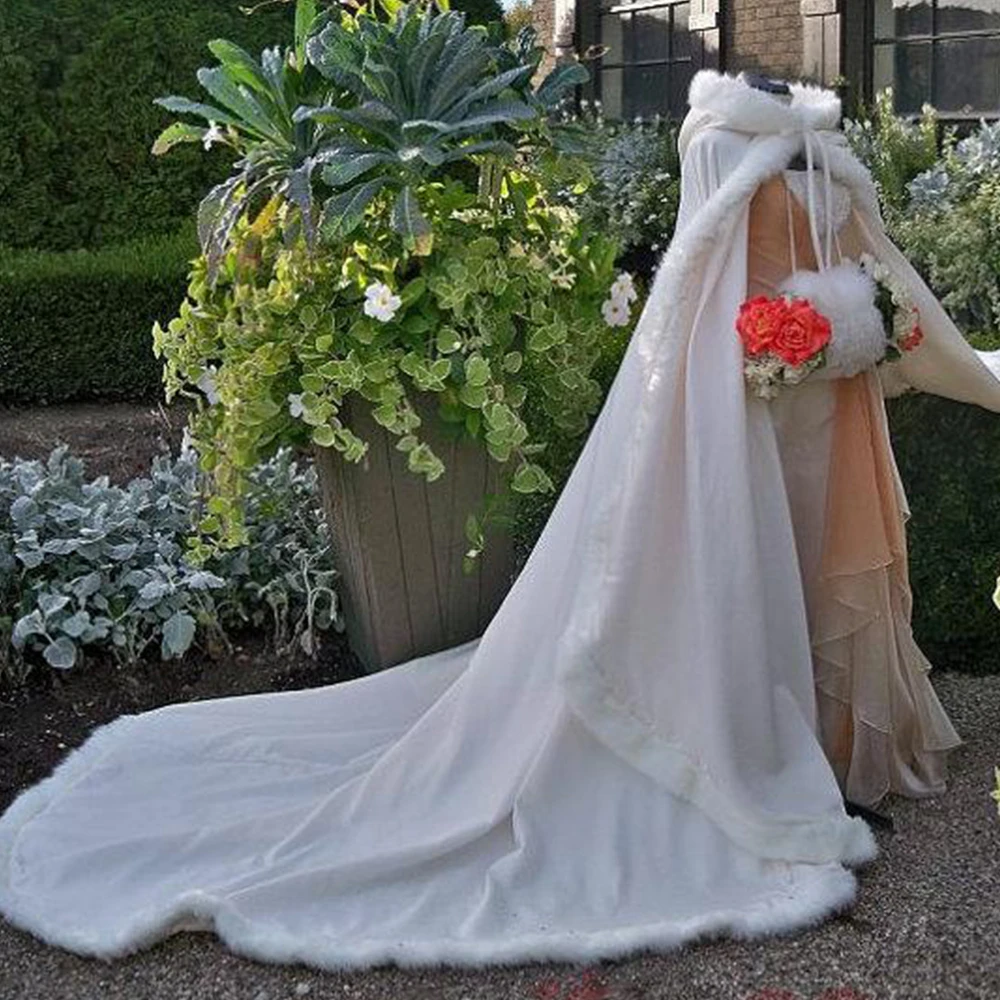 Capa larga y cálida para boda, chal largo hasta el suelo para novia, abrigo de piel sintética, envoltura nupcial para adultos, Invierno