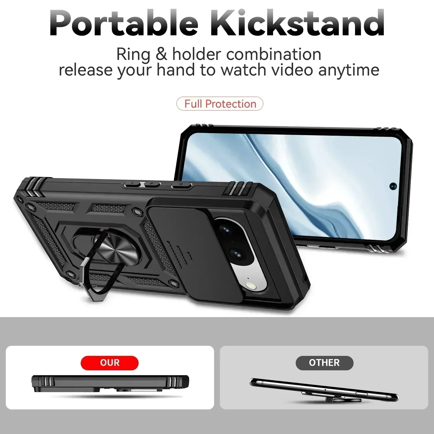 Tampa traseira para google pixel 8, caso com slide push, suporte do ímã das janelas, para 8 7a 7 pro 6a