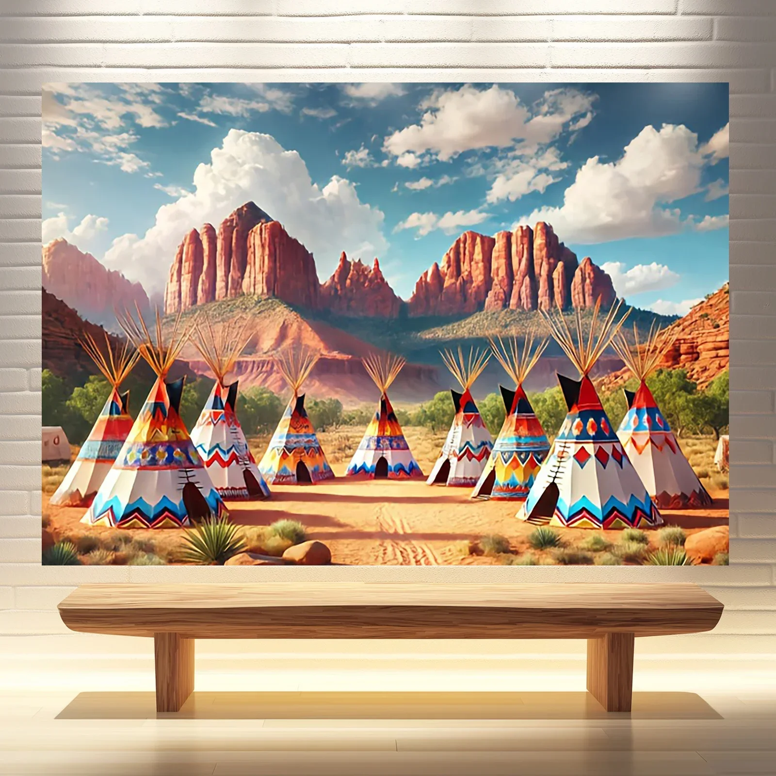 Colorful Native American Tents Tapestry Southwest Style Desert Landscape Decoration Photography Background Banner