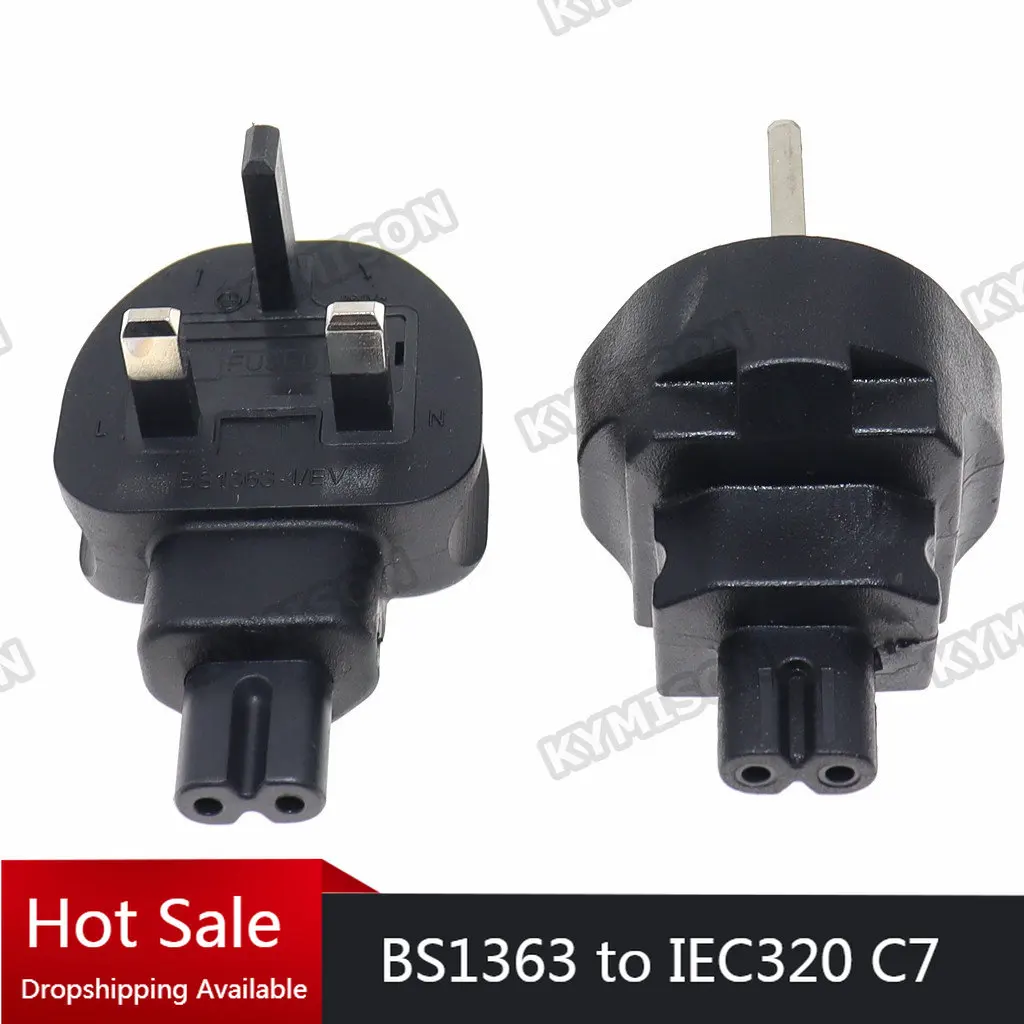 UK 3-Prong Male to IEC C7 AC Power Adapter Right Angled AC Power Adapter For Notebook Fused Singapore HK Power Connector