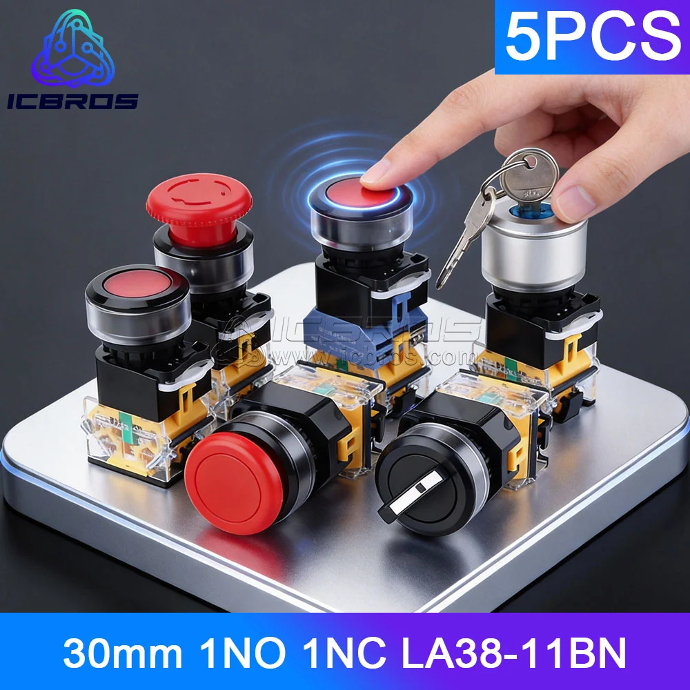 

5 шт. кнопочный переключатель LA38-11BN самоблокирующийся самосброс круглый блок питания для пробежки остановка запуска 30 мм в одном выкл.