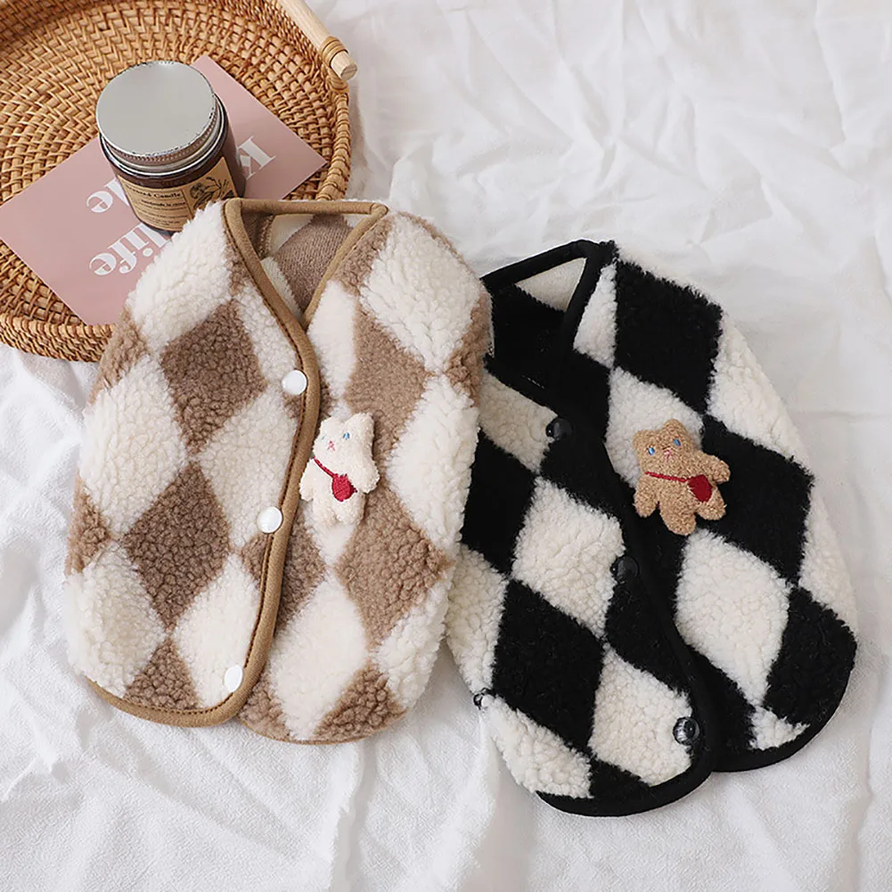 Dog Jacket Winter Warm Fleece Puppy Clothes Dog Coat Plaid Dog Vest Winter French Bulldog Pet Outfits Cute Winter Pet Clothes