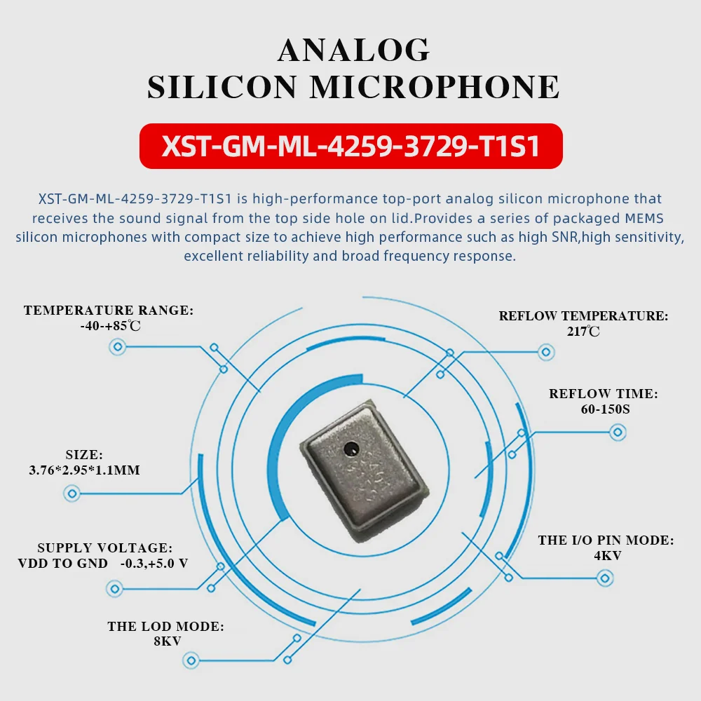 50 Uds GBeeleee SMD micrófono de silicona 3,6 V analógico Digital