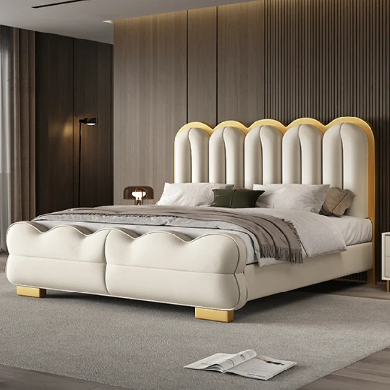 

leather Frame Double Bed Queen Luxury Wooden Queen European Double Bed Princess Modern Cama Matrimonial Bedroom Furniture