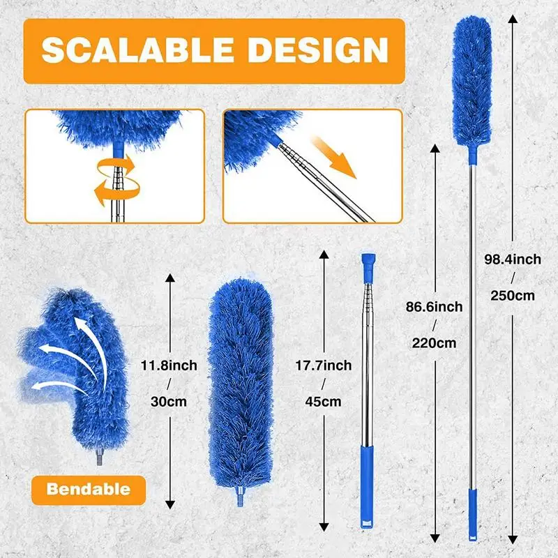 Spazzola per la pulizia delle grondaie Strumento per coperture con asta telescopica estensibile Strumento multifunzionale per la pulizia della guardia da 2,5 m Spazzola per la rimozione della polvere