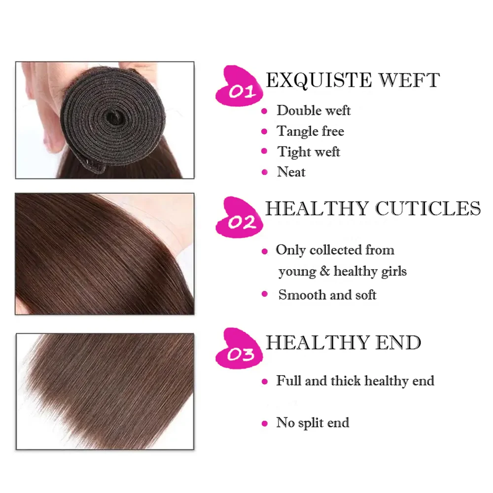 Straight Chocolate Brown 1/3 Human Hair Bundles Deal Human Hair Weaving Wefts Remy Human Hair Extensions for Women 100 G/Pcs