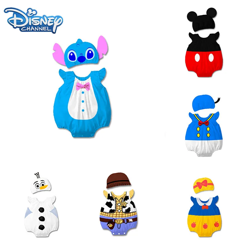 Disfraz de dibujos animados de Disney para bebé recién nacido, mono de Minnie para niño, mono de Mickey Stitch Pato Donald Woody, mono de verano para recién nacido