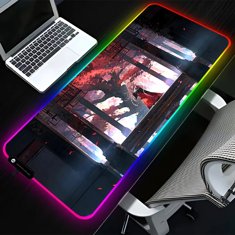 

RGB LED Mouse Pad HD Rubber Mousepad Pattern Gaming Mats PC Accessories Extended Pad G-genshin Impact Yae Miko Non Slip Desk Mat