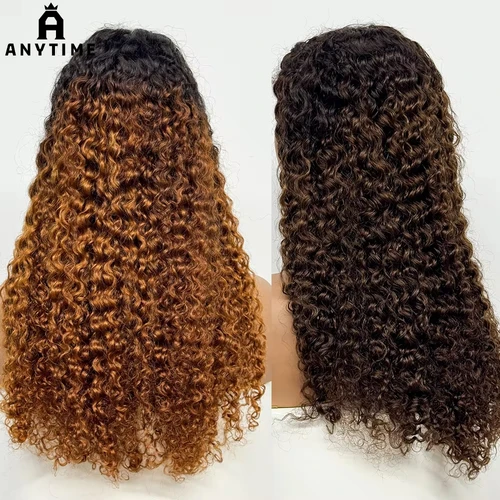 Imagen 1 del producto Pelucas de cabello humano de encaje transparente 5x5 rizado con ondas de agua 250% de densidad 12A cabello humano ondulado y rizado de colores para mujeres negras