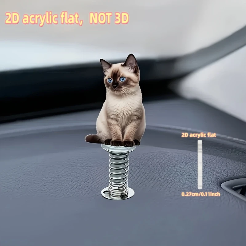 2D Acrylic Kitten Car Ornament, Spring Base for Shaking Head, Cute Car Interior Decor, Lovely Vibe, Personalized Accessory