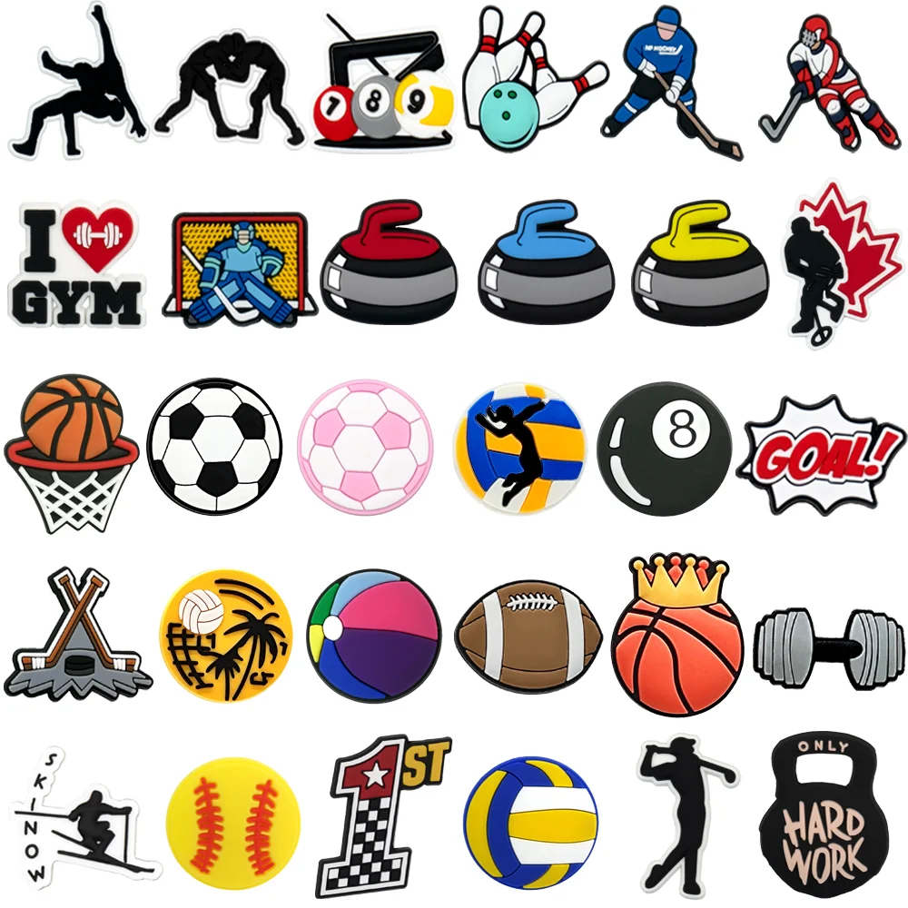 1/30 PCS Fashion Classic Sports-Style Shoe Charms,Hockey Soccer Pins for Sandals, Billiards Clogs Buckle Shoe Decoration