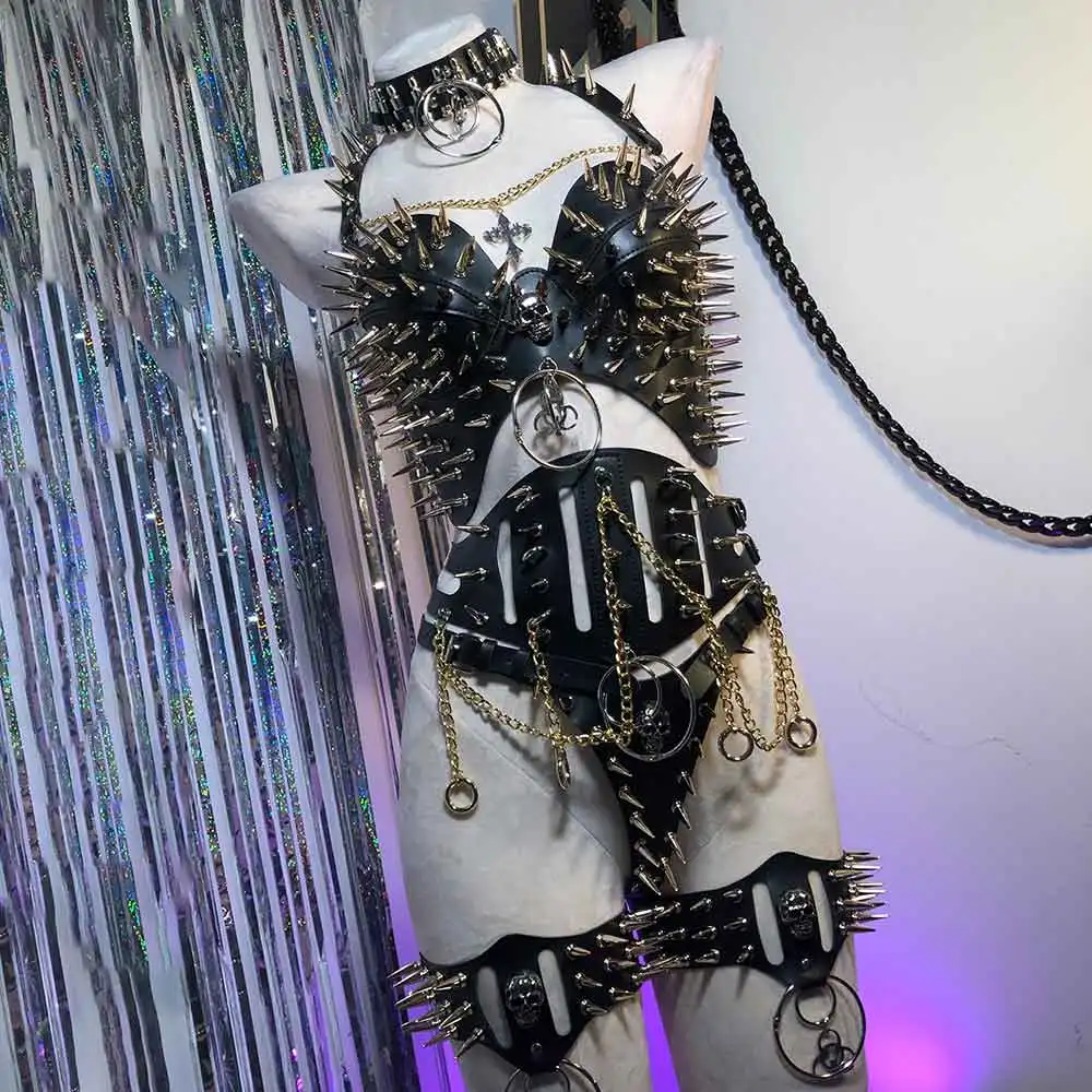 

Harajuku Fairy Emo Y2K Холтер Камзол Топы Цепочка Панк Рок Эко с шипами Заклепки Гранж Искусственная кожа Ручная работа Готический Kawaii Гот