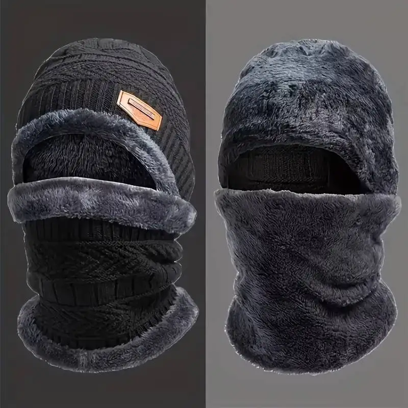مجموعة قفازات وشاح القبعة السوداء للرجال مجموعة دافئة للاستخدام الخارجي لإكسسوارات الطقس البارد