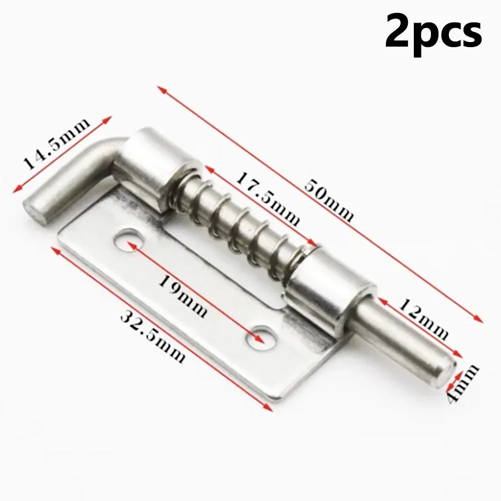 Spring Loaded Latch Pin Stainless Steel Silver Window Barn Cabinet Hinges Security Door Bolts Latch For Household Hardware 2PCS