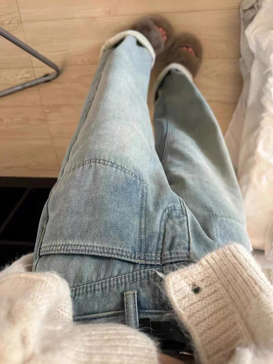 

Джинсы женские зимние больших размеров, с подкладкой, широкие, с высокой талией, прямого кроя, облегающие, свободные