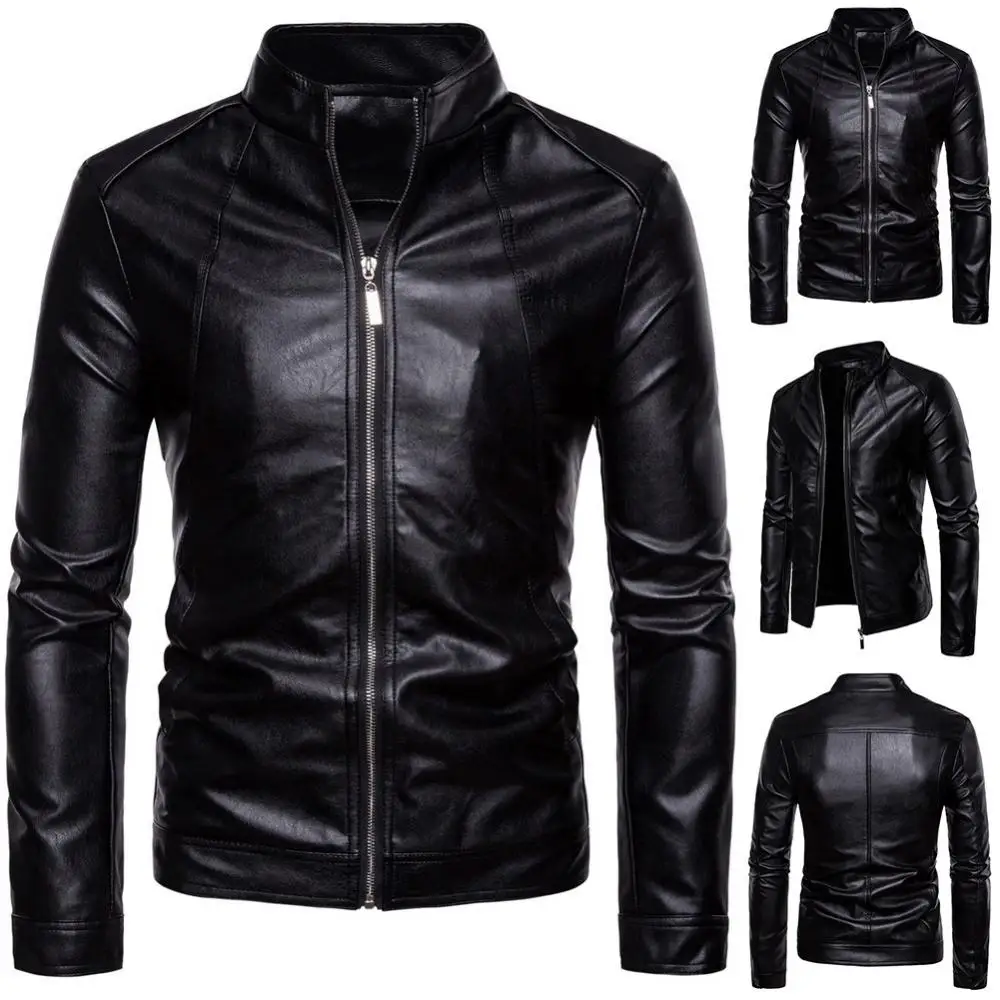 Windproof Solid Color Jacket Winter Jacket Men\'s Slim Fashion Motorcycle Winter Jackets chaqueta hombre Black Leather kurtka sko