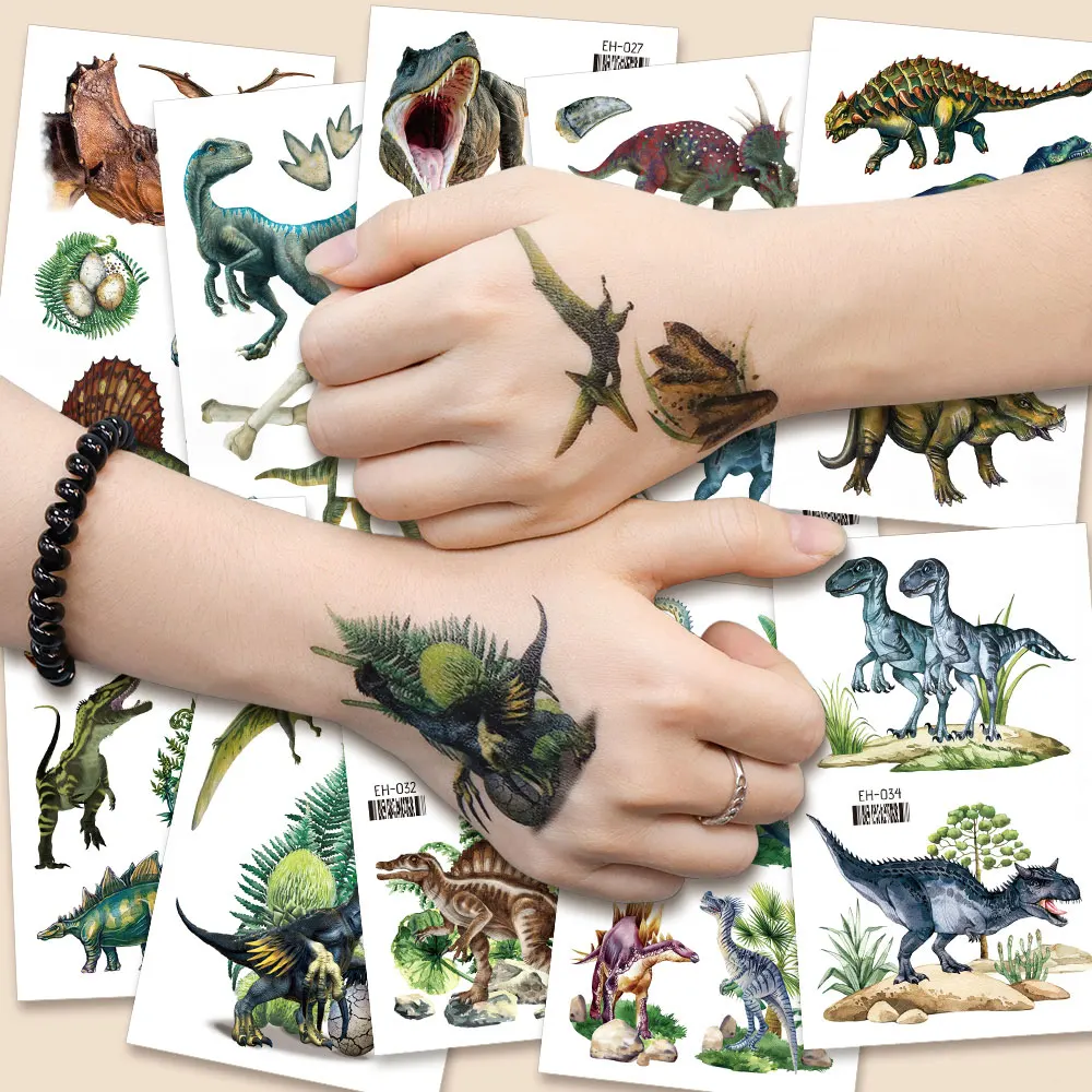 6sheets/pack Dinosaur Temporary Tattoos Waterproof Animal Tattoo Stickers for Realistic Fake Tattoo for Woman And Men