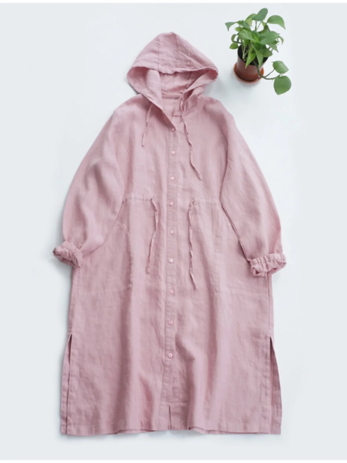 

High-End Japanese Sle Large Size Linen Hooded Jaet Women's Loose Fit Slimming Versatile Open Cardigan Spring Commute Sle