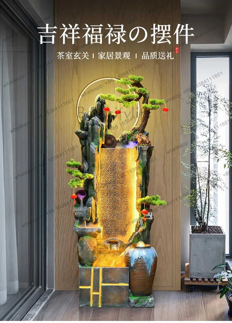 Zen rockery pastoral flowing water fountain lucky ornament root carving feng shui living room landscape decoration