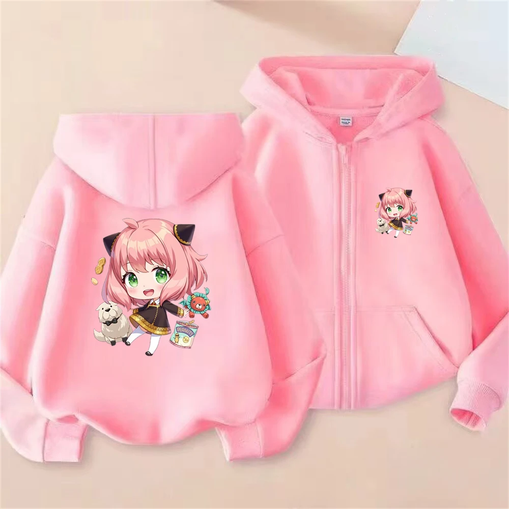 

Anime Spy X Family Children Hoodie Tops Girl Boy Sweatshirt Kid 3-12 Year Zipper Coat Casual Sweatshirts black autumn Clothes