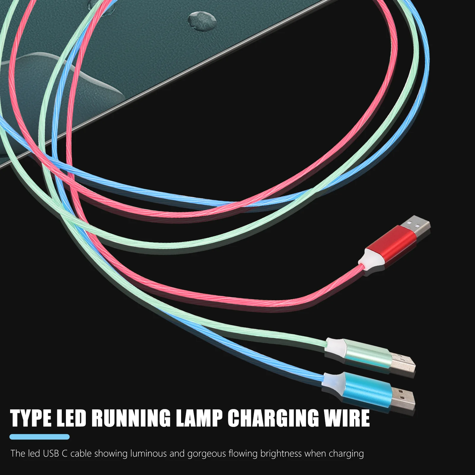 

3Pcs Type- Charging Cable with Flowing Light Effect Visible Glow USB C Cord for Smartphone Laptop Fast Charging Long Life