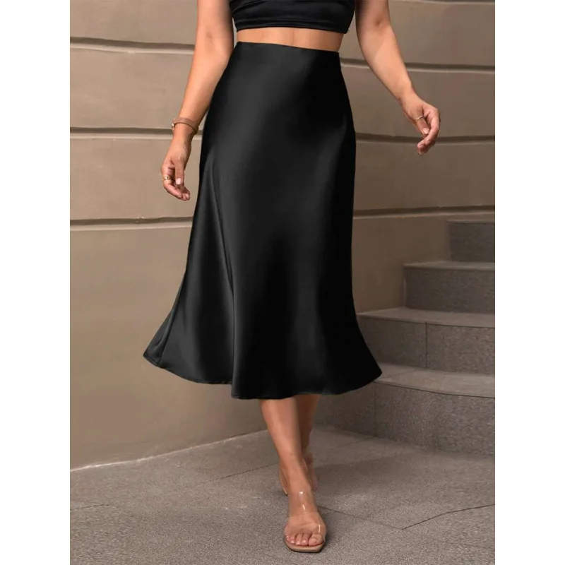

Satin A-Line Skirt Midi Skirt Elegant Women's Fashion Spring Collection Cross-Border Design Comfortable Fit Other Details