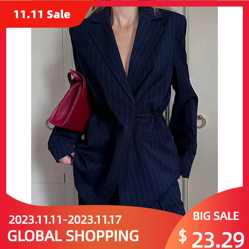 Women\'s Jacket Vintage Striped Suit Jackets Autumn And Winter New Casual Turn-down Collar Self -cultivation Button Women Jacket