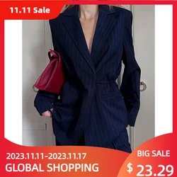 Women's Jacket Vintage Striped Suit Jackets Autumn And Winter New Casual Turn-down Collar Self -cultivation Button Women Jacket