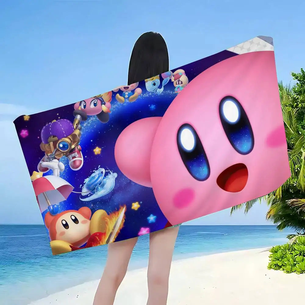 Cartoon Kirby Anime Beach Swimming Towel Soft Absorbent Washcloth Children's Gifts for Kids Travel Camping Gym