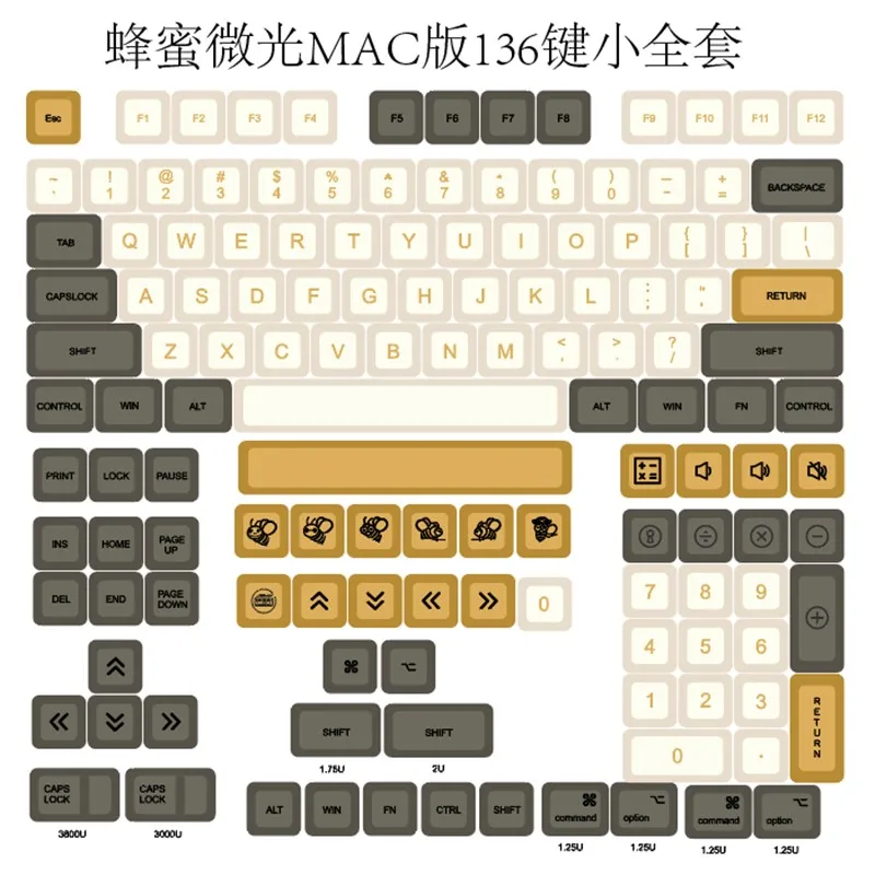 Honey Theme-teclas de Teclado mecánico XDA, teclas PBT, sublimación térmica Retro de 130 teclas, 61/64/67/68/84/87/104