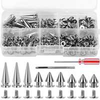 Zxiixz 180Pcs Multiple Sizes Silver Cone Spikes Screwback Studs Rivets for Punk Style Clothing Accessories DIY Craft Decoration