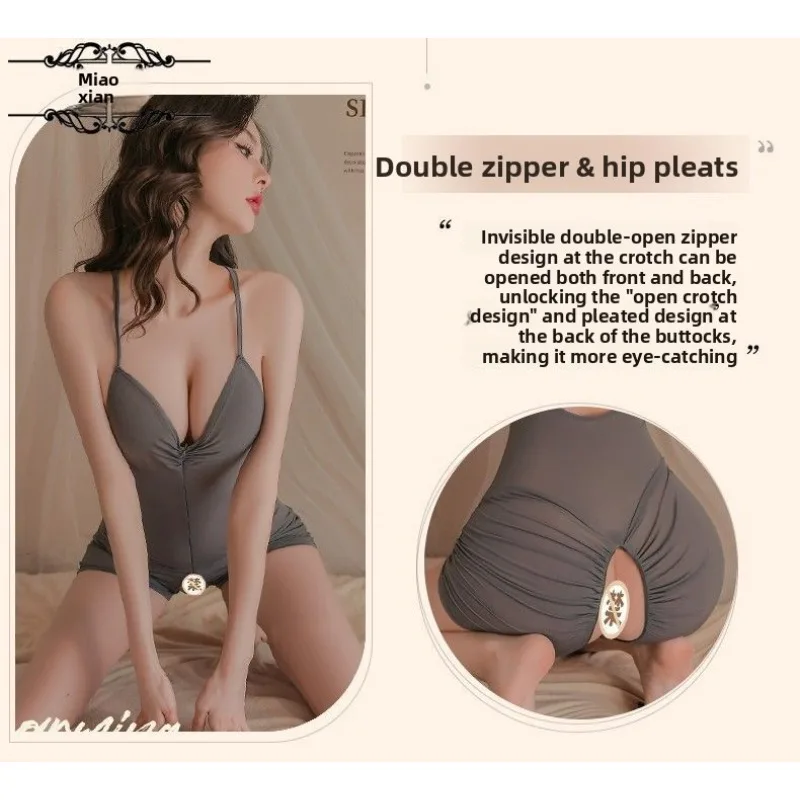 Body plongeant séduisant pour femmes, Lingerie, fermeture éclair sur le devant, Yoga, Catsuit, extensible, sans couture, vêtements de maison, tenue Boudoir, moulante, tout