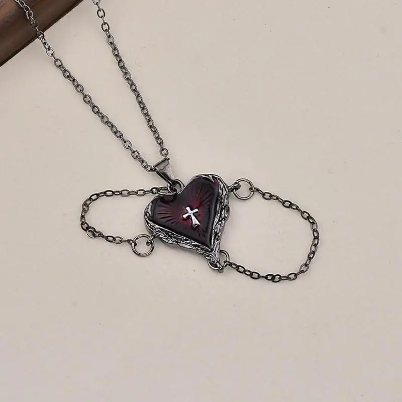  Gothic Crosses Heart Necklace With Wing Detail
