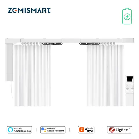 Zemismart Zigbee 충전식 전기 커튼 모터, 맞춤형 슬라이드 커튼 트랙, 투야 알렉사 구글 홈과 작동