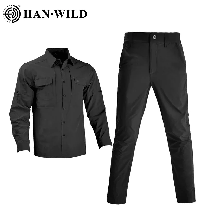 HAN WILD Men Hiking Suit Combat Uniform Breathable Tactical Shirt Assault Pants Quick Dry Softair Set Camping Hunt Clothes