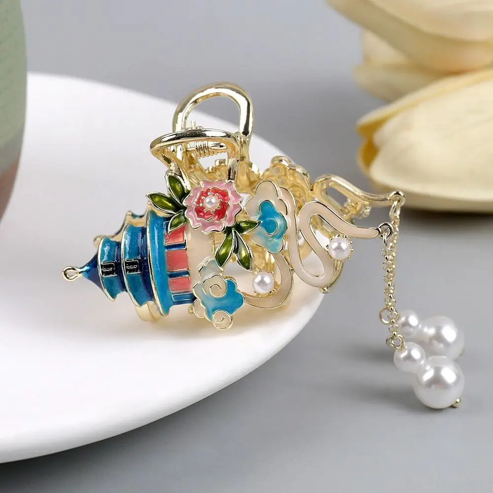 

Tassels Chinese Style Hair Claw Pearl Ponytail Holder Cheongsam Design Hair Clip Hair Accessories Hairpin Metal Shark Clip