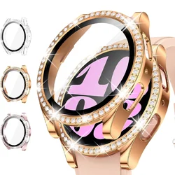 Bling Case for Samsung Galaxy Watch 6 Screen Protector 40mm 44mm Tempered Glass Diamond Bumper Galaxy Watch 4 Cover Accessories