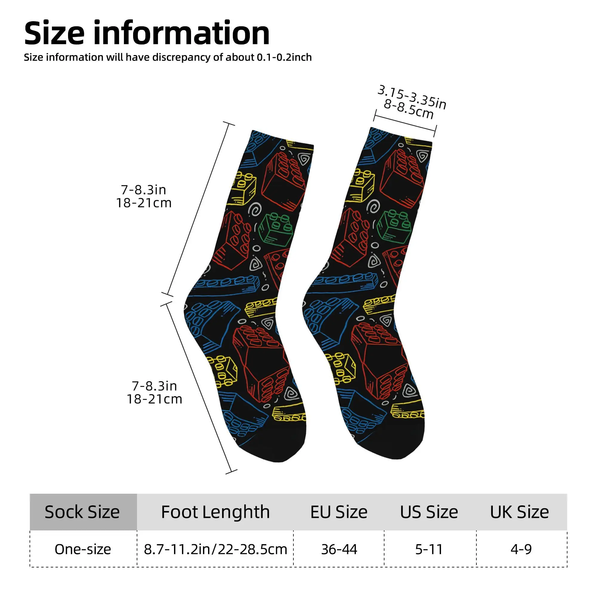 1pc Building Blocks  Printed Men's Socks Novelty Hip Hop Harajuku Pattern Crew Sock Casual Gift